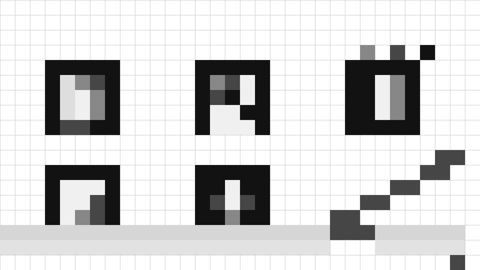 Monochrome pixel-art illustration of five legal AI tool modules and an ascending trend line for trademark workflows.